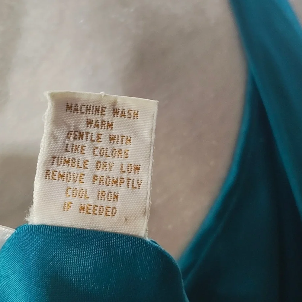 Vintage Victoria's Secret Gold Label Teal Blue Satin Slip Dress Small V-Neck 90s